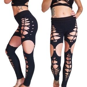 Edgy Black Cut-Out Women's Leggings